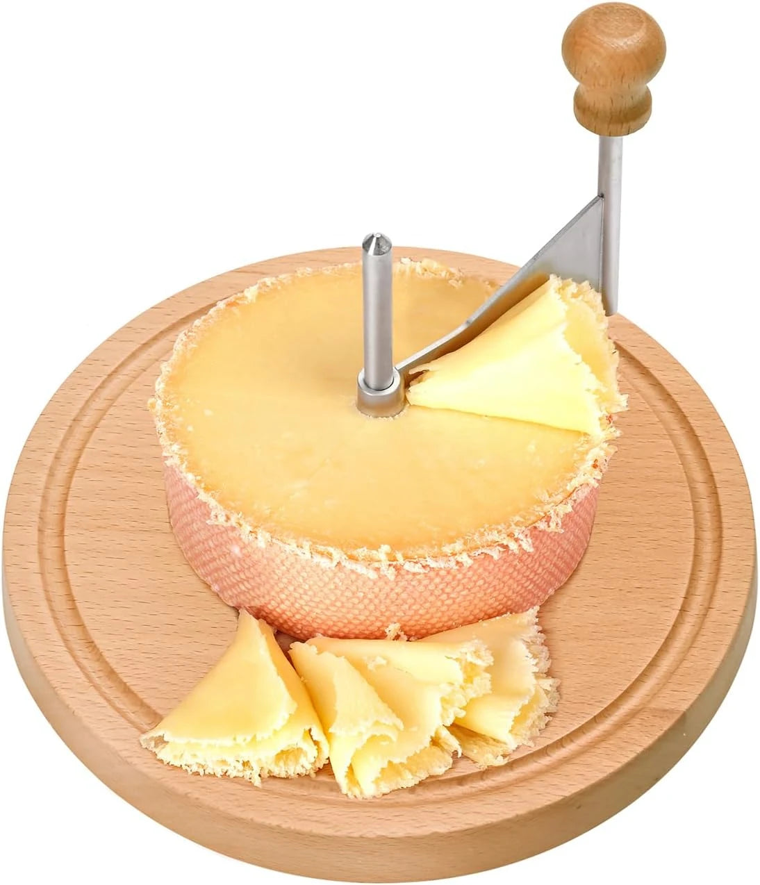 Cheese Slicer Cutter Rotary Wooden Handheld - Ergonomic Grip Honey-Glazed Oak