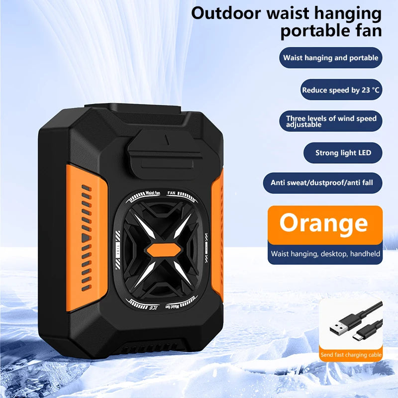 Xiaomi USB Mobile Waist Fan &ndash; 5000mAh High Wind Cooling Orange With Belt