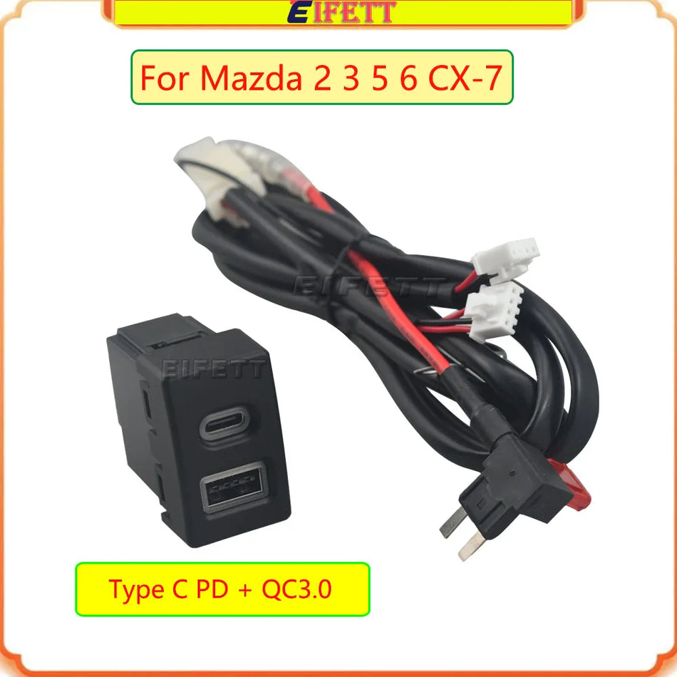 Mazda 2 3 5 6 CX-7 jaoks mõeldud Type C PD QC3.0 kiire laadija adapter