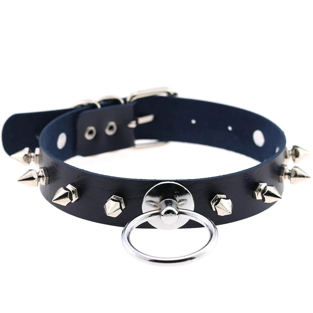 Punk Spike Rivet Leather Choker with Pentagram Pendant for Women W4605-9