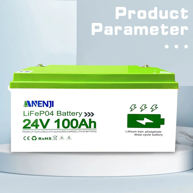 24V LiFePO4 Akumulators 100Ah ar Iebūvētu BMS, Bluetooth, IP65, 2.56kWh, 6000+ Cikli