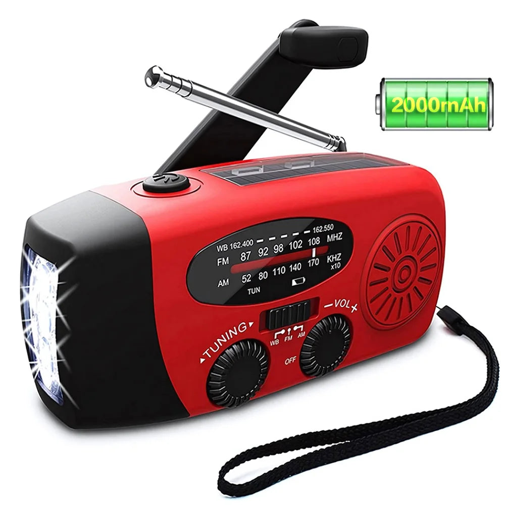 Solar Hand Crank Camping Light &ndash; AM FM Radio USB Charging Red
