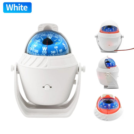 Ball Shaped Navigation Compass &ndash; Pivoting Marine Design White