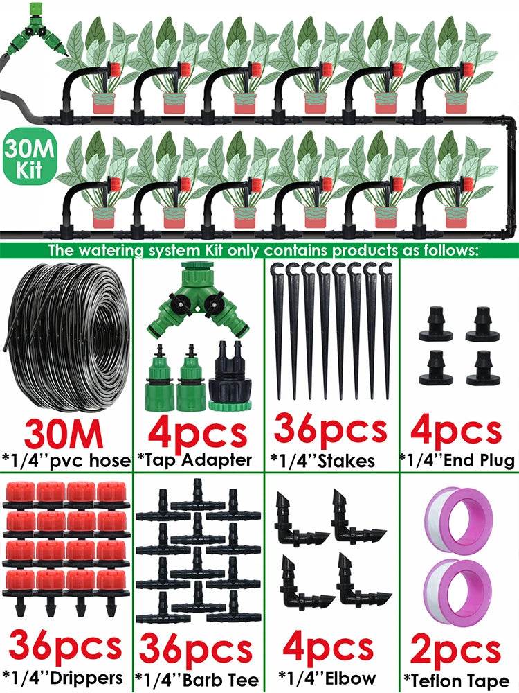 KESLA 1/4'' Drip Irrigation Kit for Efficient Garden and Greenhouse Watering 30Meters-36Drippers