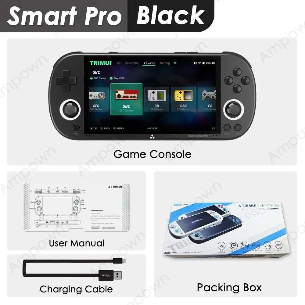 Trimui Smart Pro Handheld Game Console &ndash; Long Battery Life Black / 256G(13K Games)