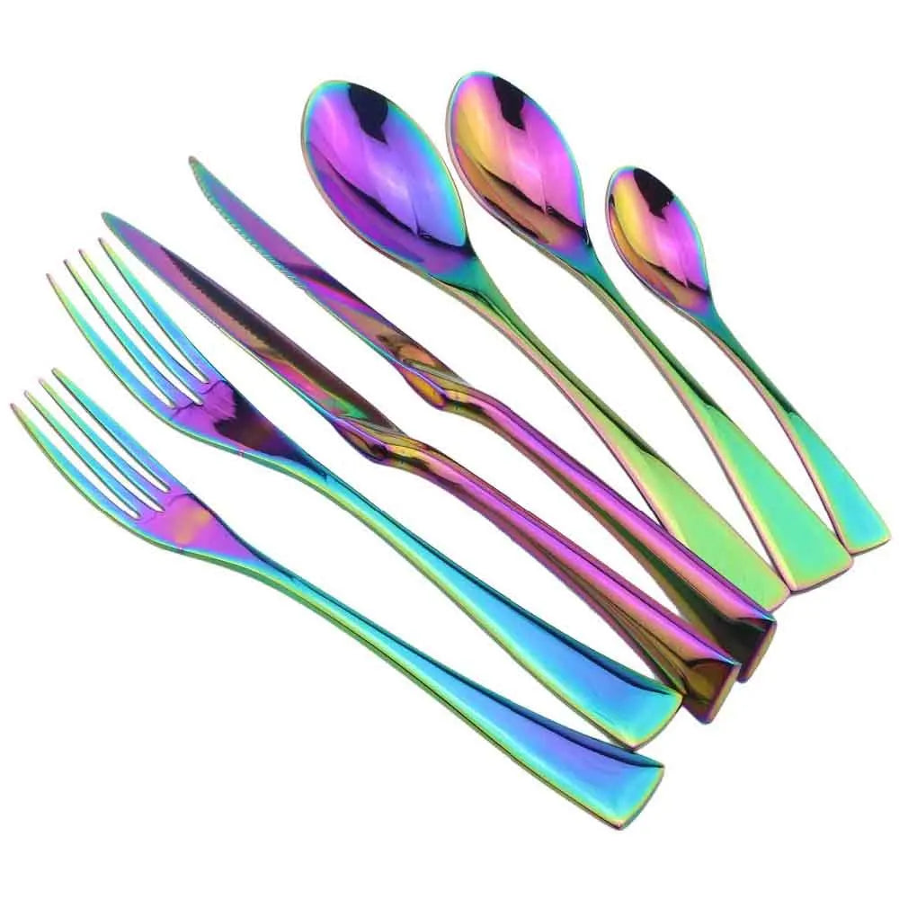 Rainbow Dinnerware Set &ndash; Colorful Mirror Finish Stainless Steel Cutlery