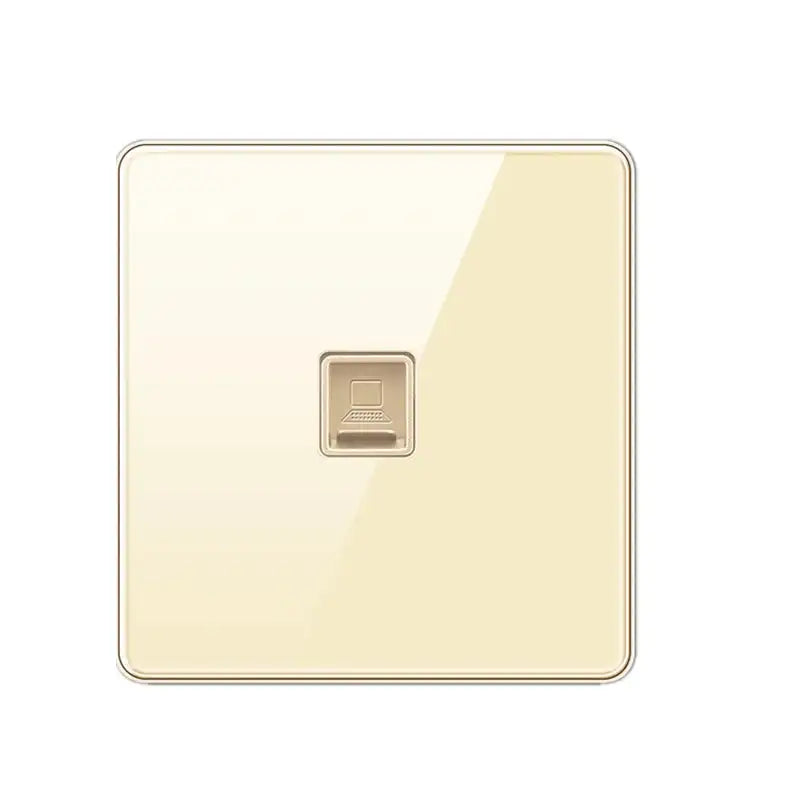 Luxury All Tempered Glass Wall Lamp Switch Button Golden UK Plug 13A Universal Wall Socket with Usb ,220V2gang2way Dimmer Switch RJ45CT6