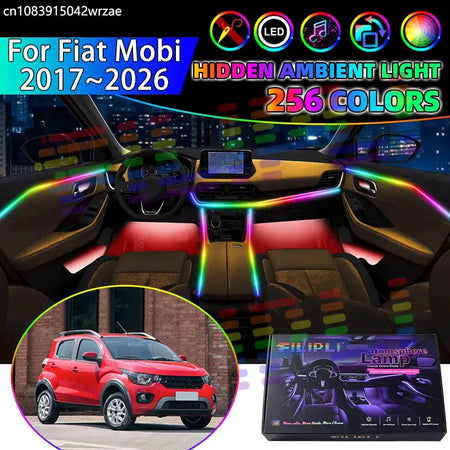 For Fiat Mobi 2017~2026 2018 2019 2020 2021 RGB Car Interior Ambient Lights Strips Breathing Lighting Kit App Control LED strips by InterCyprus Trading Ltd