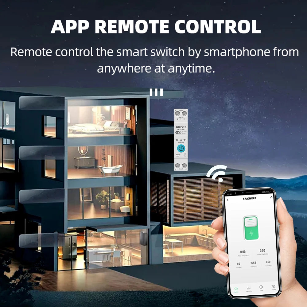 APNEU 63A 1P+N WIFI Smart Switch with Energy Meter &amp; Circuit Protection