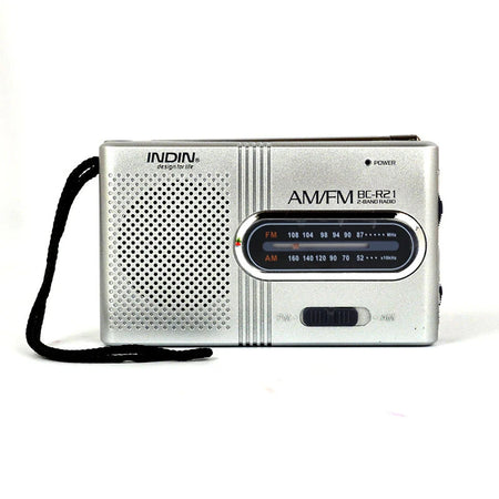 BC-R21 Portable AM/FM Radio with Built-In Speaker and Headphone Compatibility Silvery