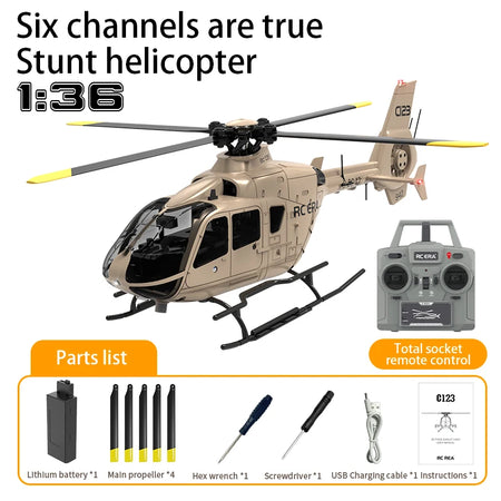 C123 6CH RC Helicopter EC135 6 Axis Gyro &ndash; Double Brushless Dark Khaki