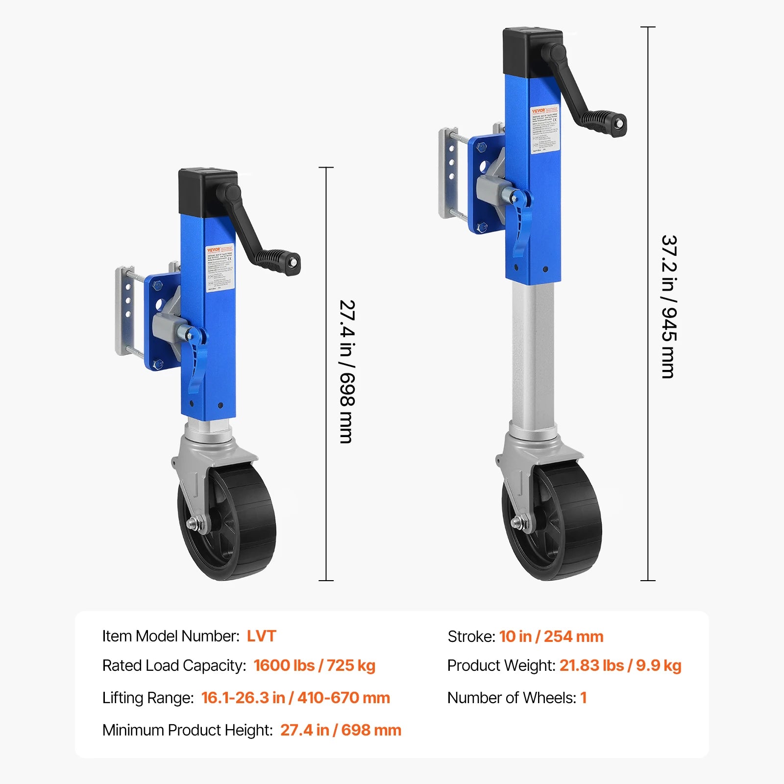 SucceBuy 10in Trailer Jack Sidewind &ndash; 1600lb Load Capacity 1600 lbs / CZECH REPUBLIC