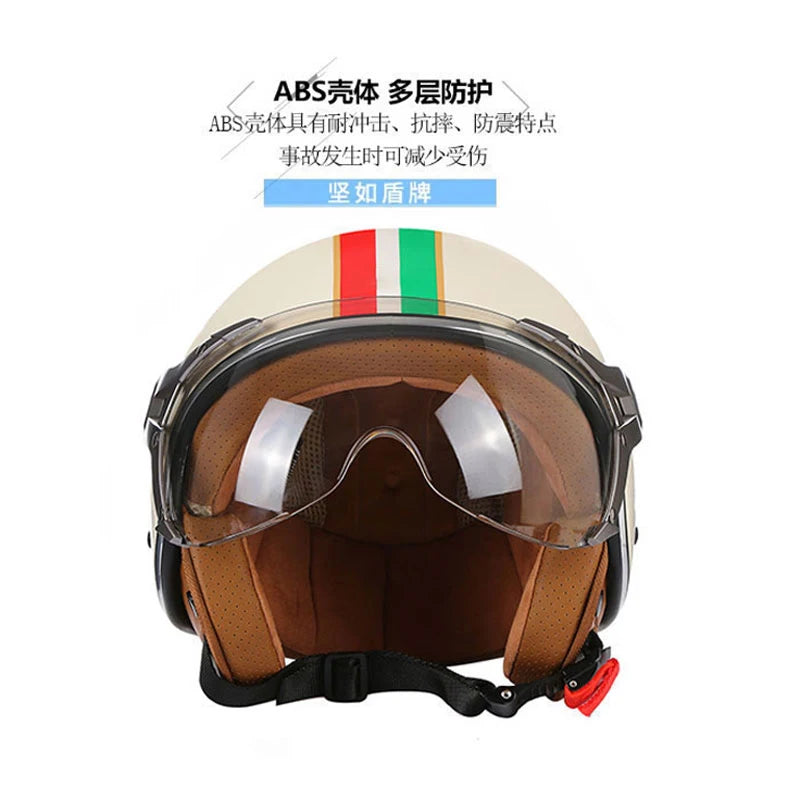 Open Face Motorcycle Helmet DOT Approved, Retro Vintage ABS Safety Helmet For Men Women