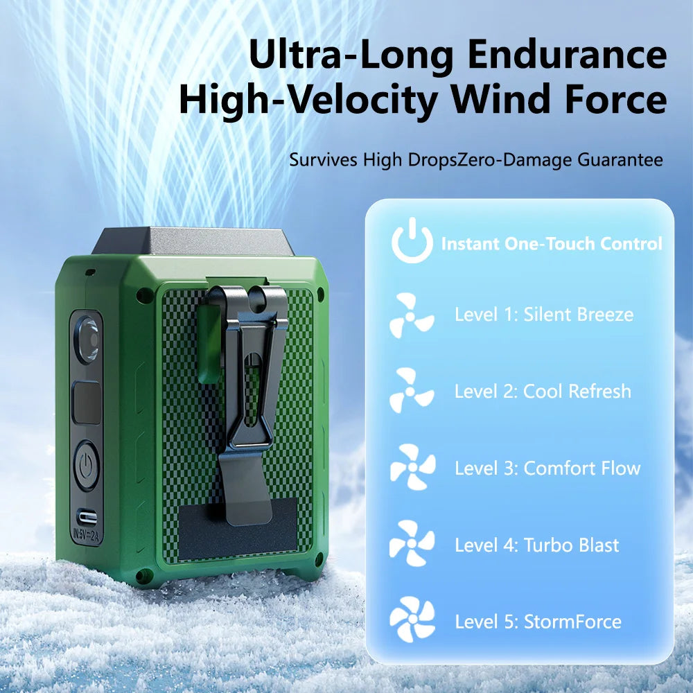 4000mAh Outdoor Portable Waist Fan &ndash; Rechargeable 5 Level Strong Wind