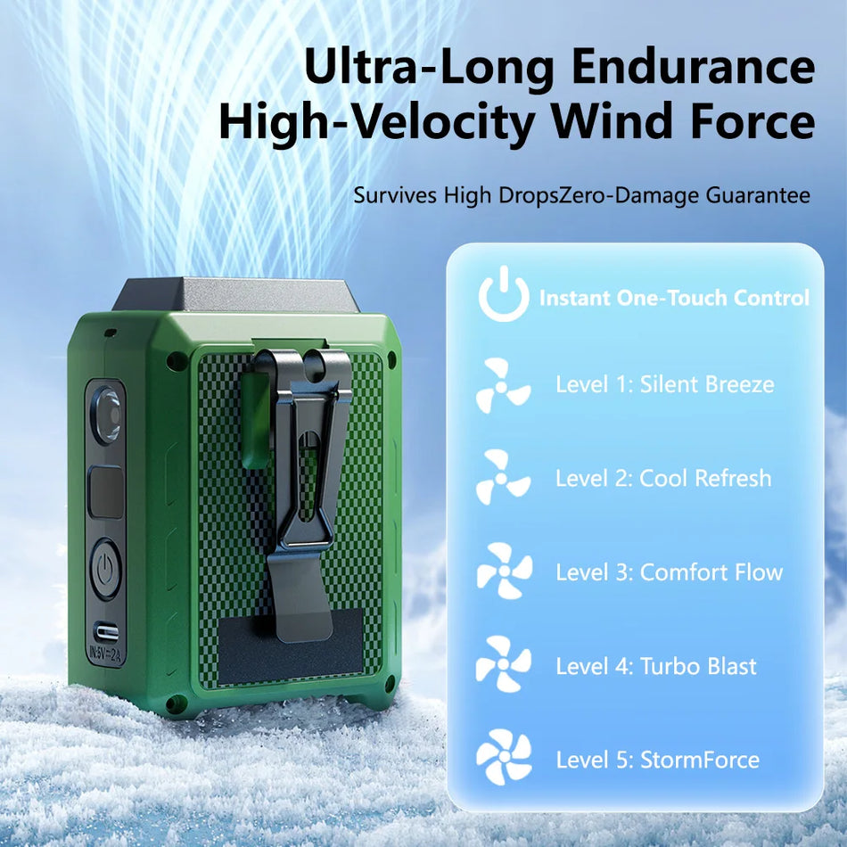 4000mAh Outdoor Portable Waist Fan &ndash; Rechargeable 5 Level Strong Wind