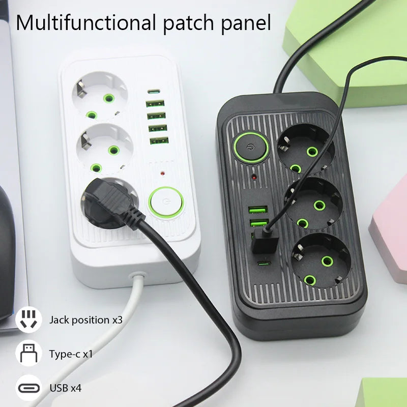 EU Plug Power Strip 2M Extension Cable &ndash; Fast USB Charging