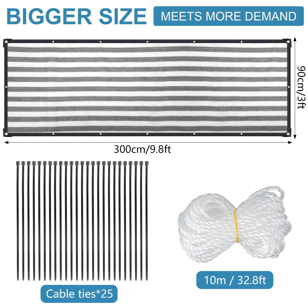 NoEnName_Null 120 GSM Balcony Sunshade Net - Privacy Fence Screen for Outdoor Protection Stripes 1x3m