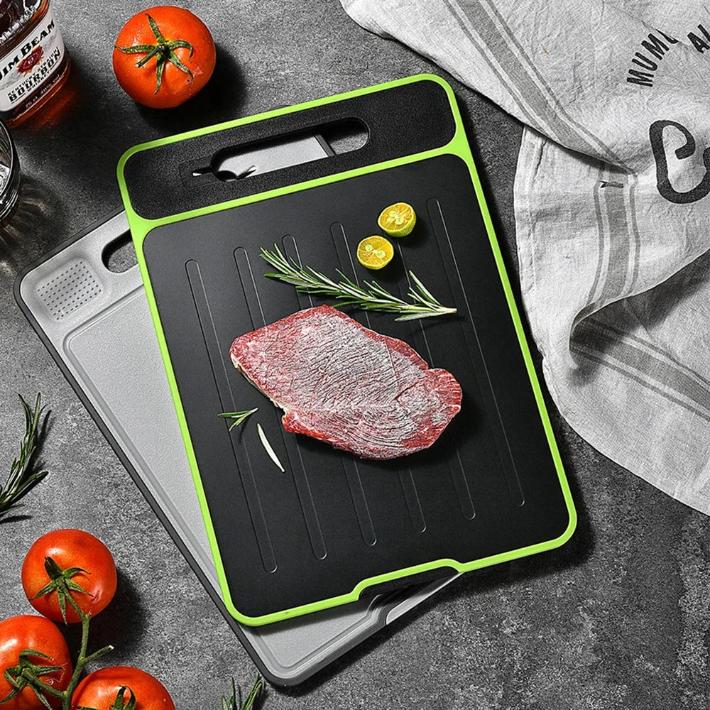 Foldable Double-Sided Thawing Cutting Board &ndash; Versatile 4-in-1 Design with Knife Sharpener and Garlic Grinder