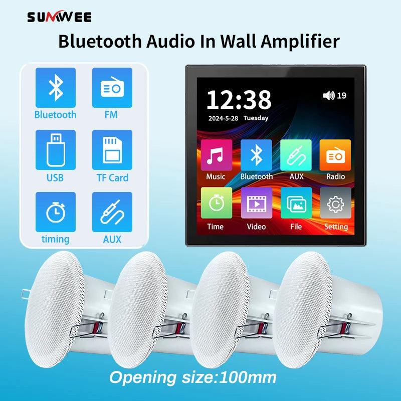 Sieninis „Bluetooth“ stiprintuvas 4x20W, jutiklinis ekranas išmaniajai namų garso sistemai