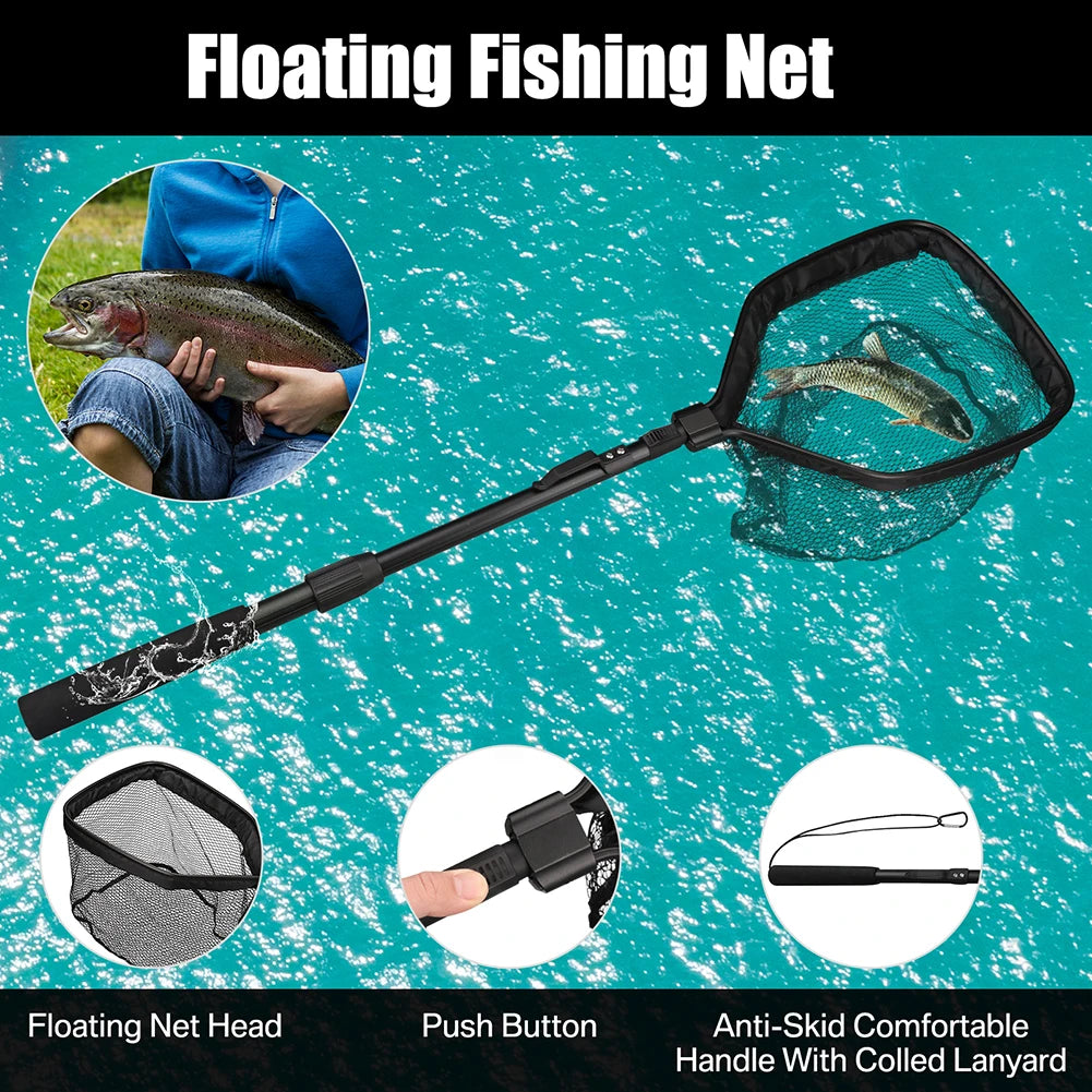 Floating Fishing Net with Telescopic Pole - Easy Catch &amp; Release for Saltwater and Freshwater