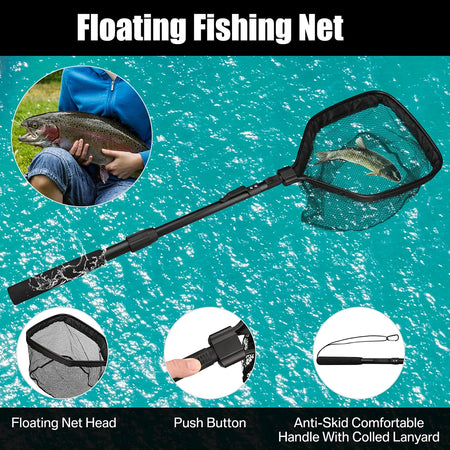 Floating Fishing Net with Telescopic Pole - Easy Catch &amp; Release for Saltwater and Freshwater