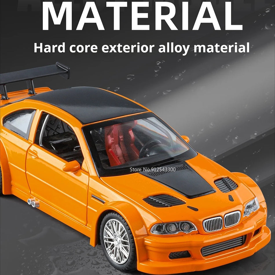 Model de mașină de curse diecast la scară 1:24 cu sunet și lumini, cu retragere.