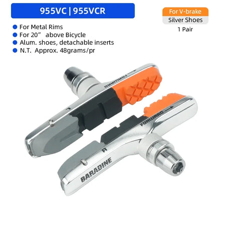 Baradine MTB Bicycle V-Brake Pads &ndash; Detachable Inserts With Three Color Modules 955VC-2 Silver / CHINA