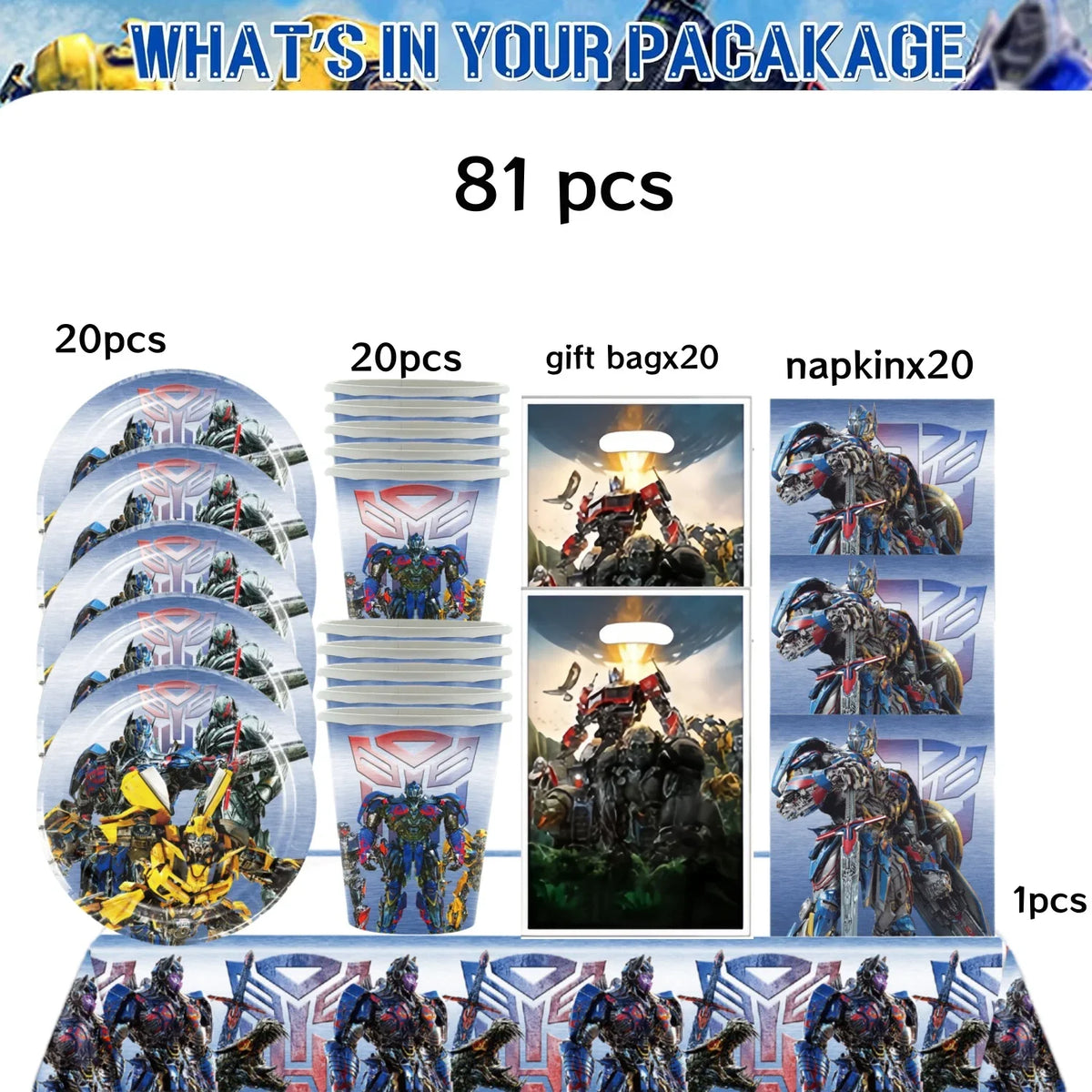 Bumblebee Birthday Party Supplies | Disposable Transformers Tableware Set