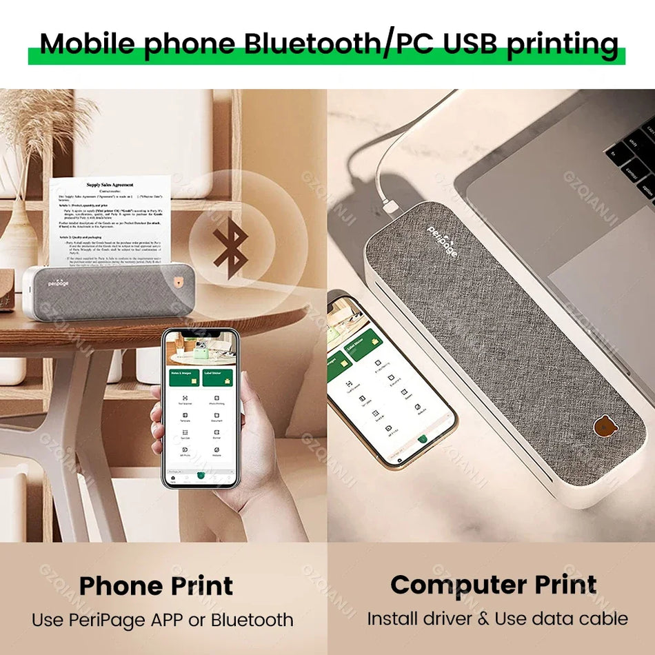 Imprimantă termică portabilă 304DPI, maker de etichete A4 fără cerneală pentru documente mobile