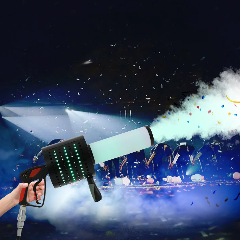 Canhão de Confetes CO2 LED 20W com Distância de Pulverização de 19,68 Ft a 26,24 Ft Bateria de 2200mAh para Festas Concertos Casamentos