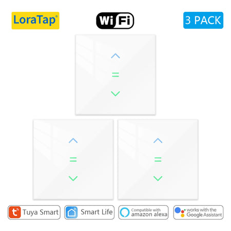 LoraTap Smart Roller Shutter Switch with Voice Control for Automatic Curtains White 3 Pack