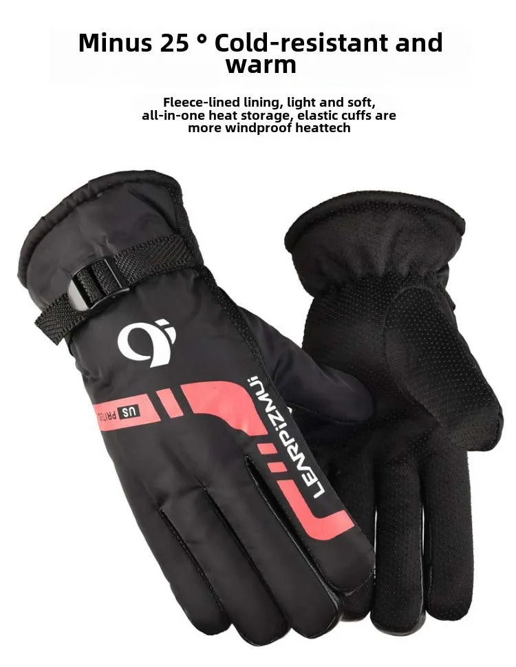 Autumn Winter Motorcycle Fleece Gloves - Windblock Design Red