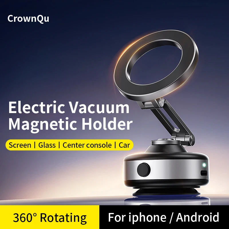 CrownQu Electric Vacuum Suction Cup Car Phone Holder &ndash; 360 Degree Rotatable Design