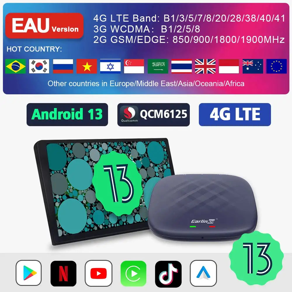 Carlinkit Android 13 TV Box With Wireless CarPlay Auto 4G EAU Android 13 / 8GB 128GB