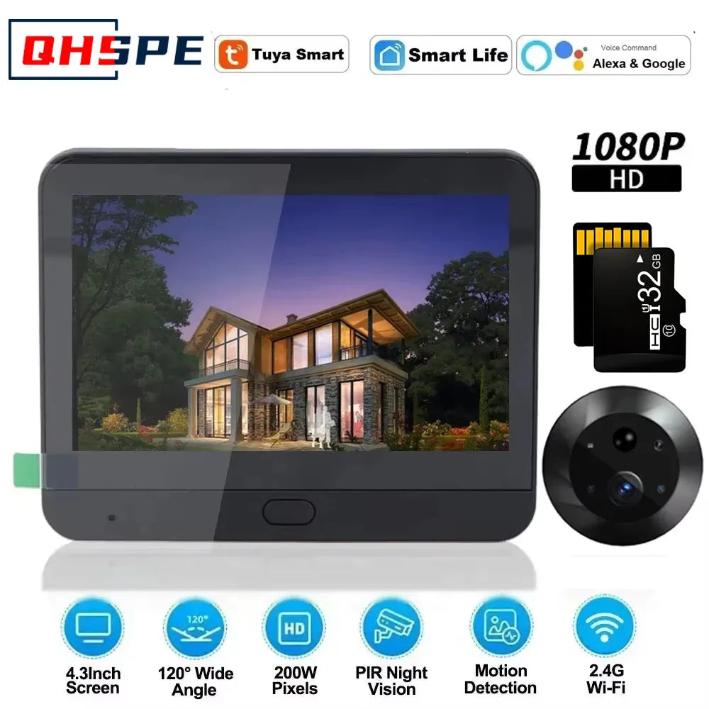 Icam365 Peephole Camera &ndash; Night Vision And 4.3In Screen Black   32G