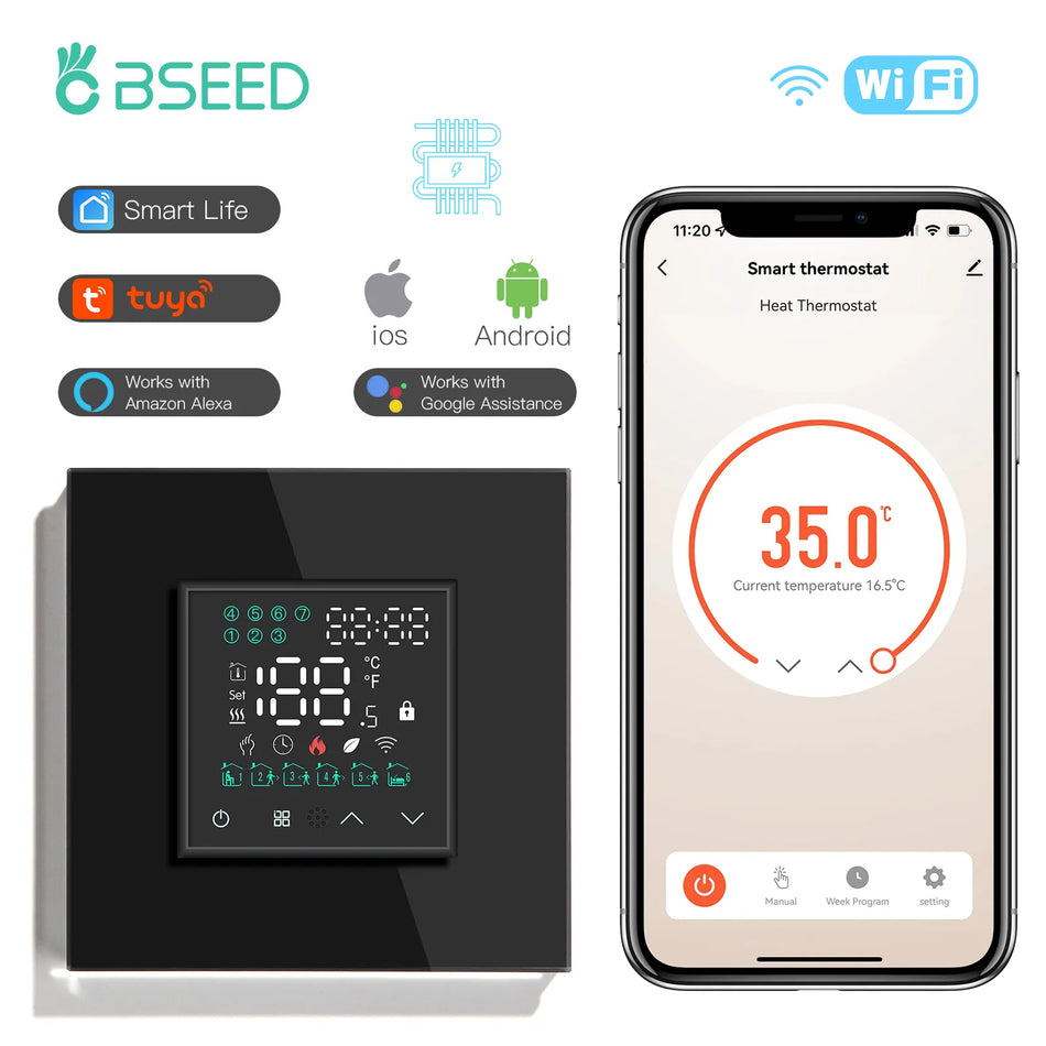 BSEED LED Dokunmatik Ekran WIFI Elektrikli Yerden Isıtma Su Kazanı Oda Termostatı Alexa Sıcaklık Kontrol Cihazı Arka Işık Tuya Uygulaması