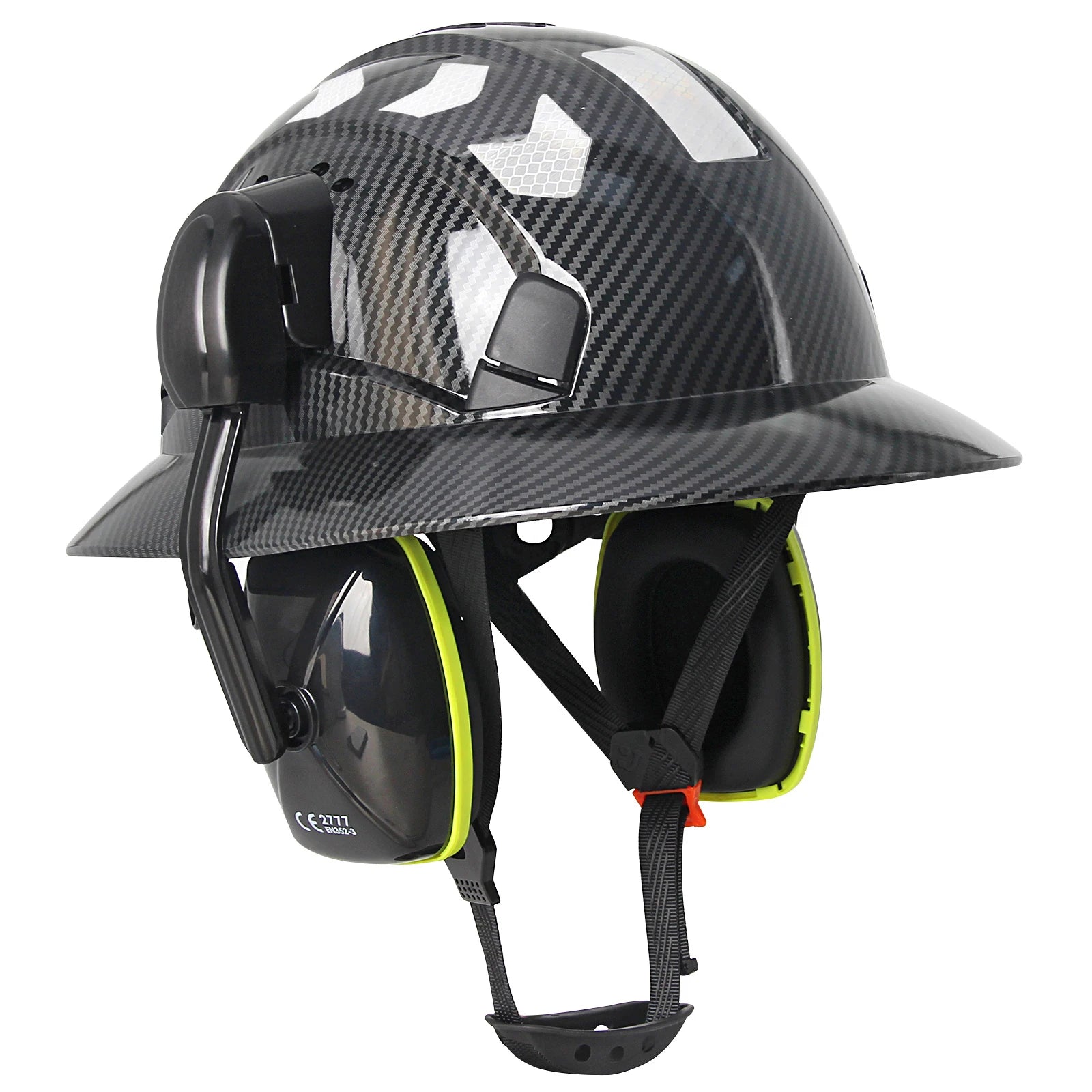 CE Carbon Fiber Full Brim Safety Cap &ndash; With Earmuffs Carbon Fiber Black B