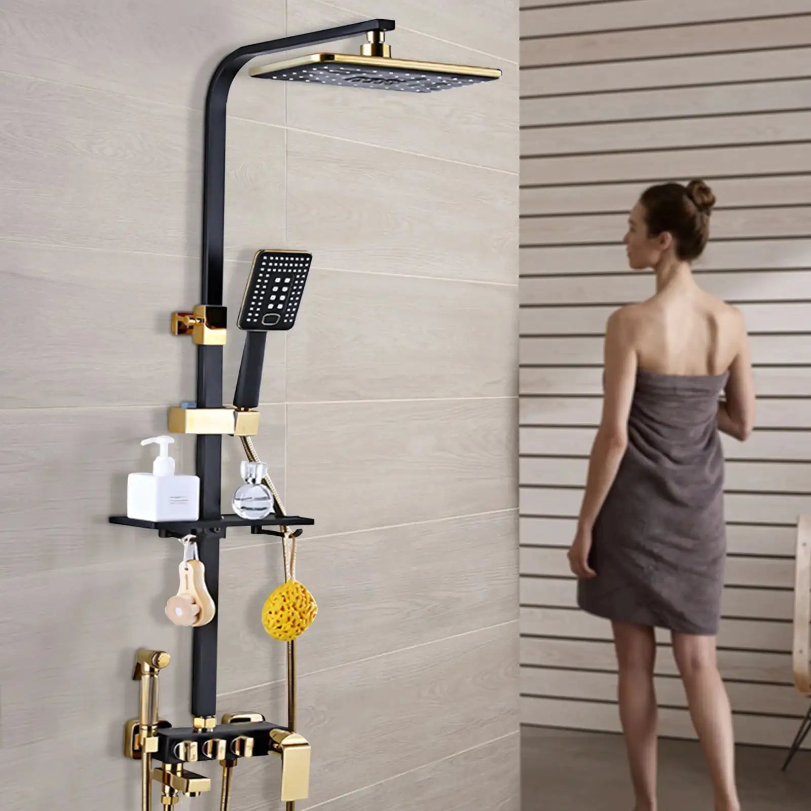 Rain Shower Set 75-120CM Black Gold Handheld &ndash; Easy Setup