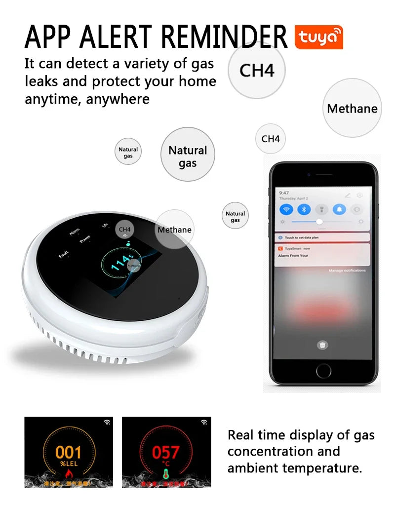 Tuya Gas Leakage Detector &ndash; WiFi App Control LCD Display