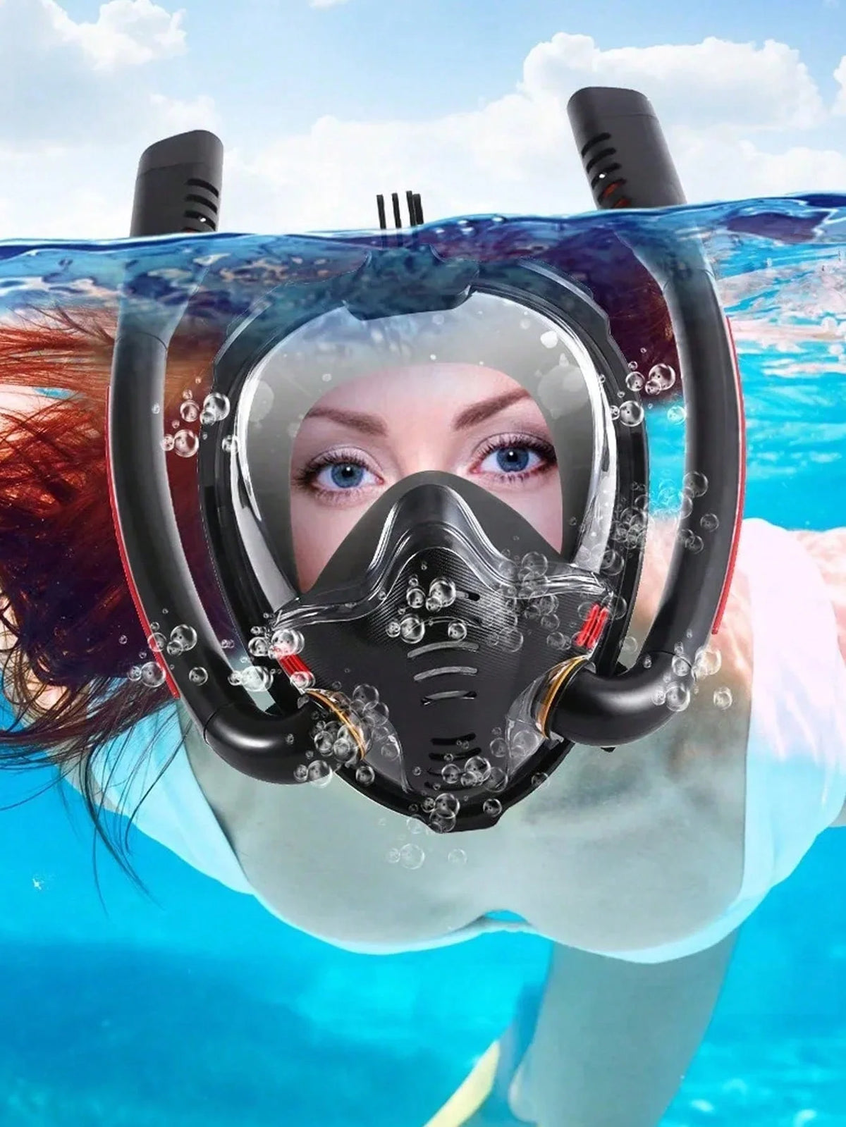 Professional Double Tube Snorkeling Mask - 180&deg; Panoramic View, Anti-Fog, Dry Top