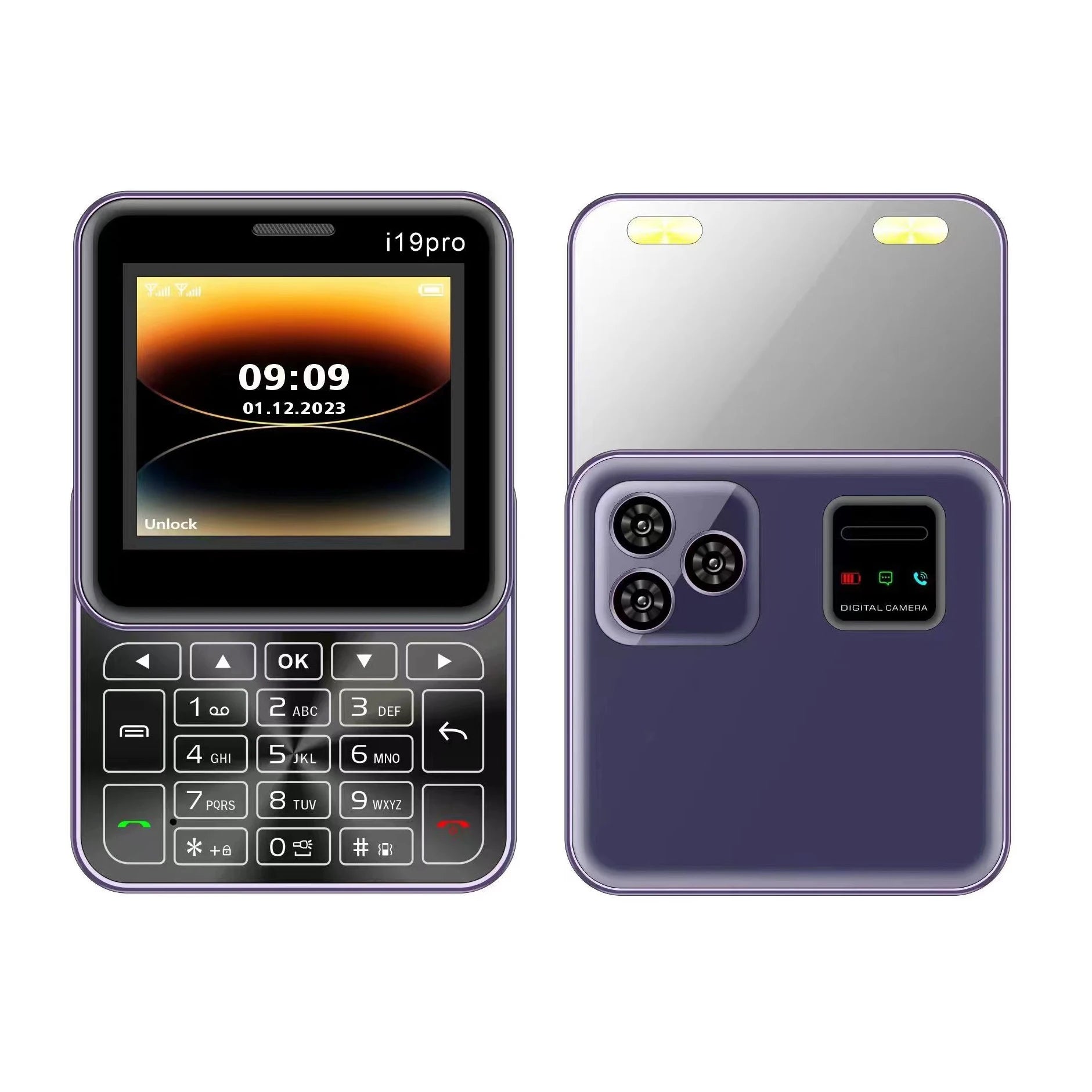 Rotatable Cute Mini Slider Phone &ndash; Two Torch Lights Purple / Standard