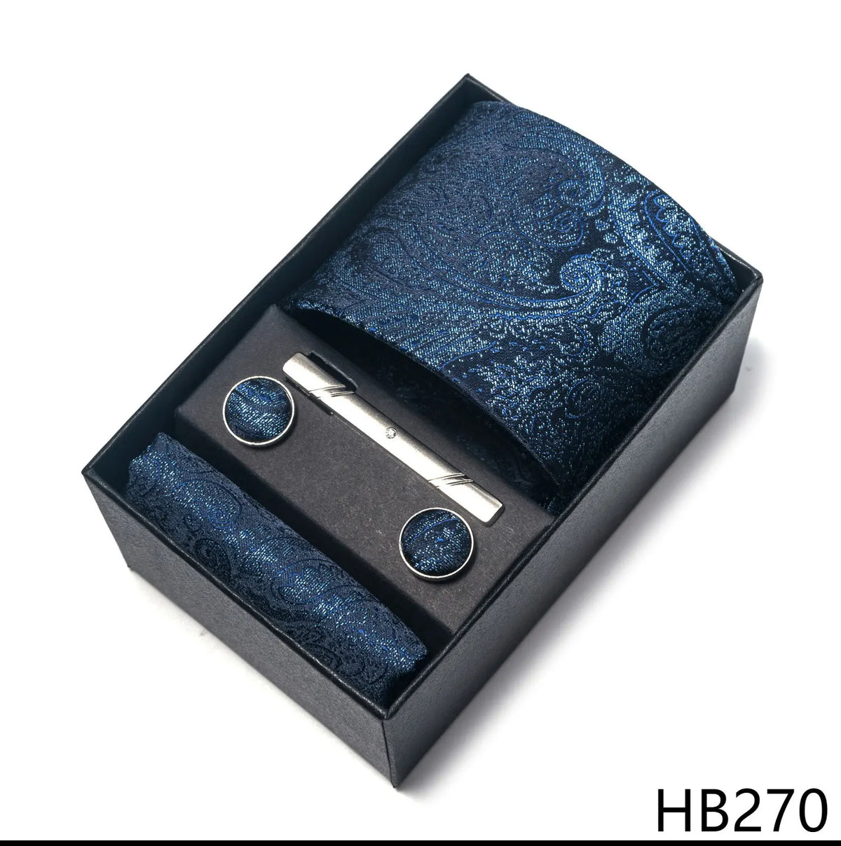 Elegant Plaid Silk Tie Handkerchief Cufflink Set for Men HB270