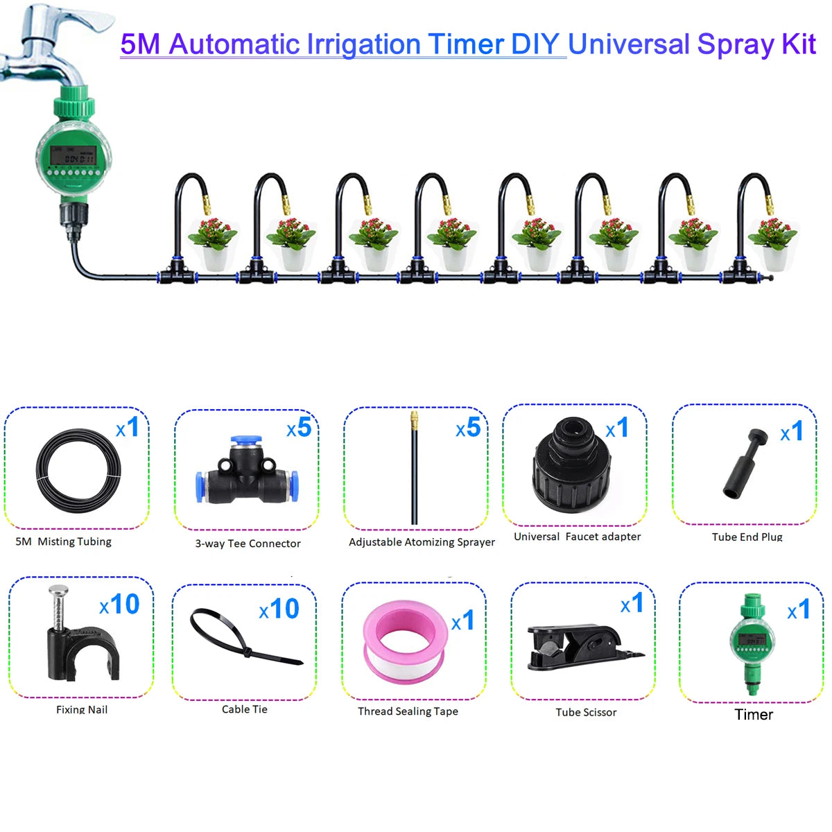 Spray Kit With Copper Nozzles &ndash; 20cm Nozzle Length DIY 5M with timer