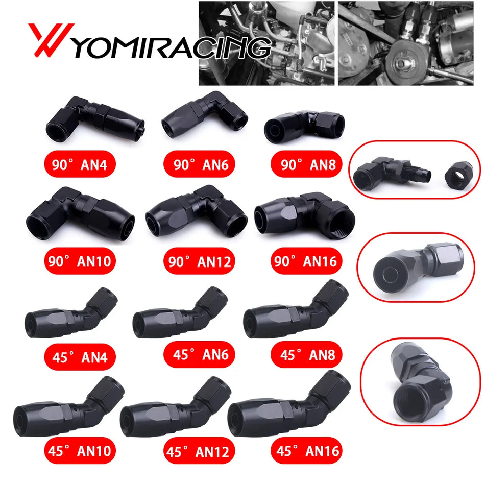 Adaptor de racordare cu capăt de furtun rotativ din aluminiu AN4, drept, la 45 de grade, la 90 de grade