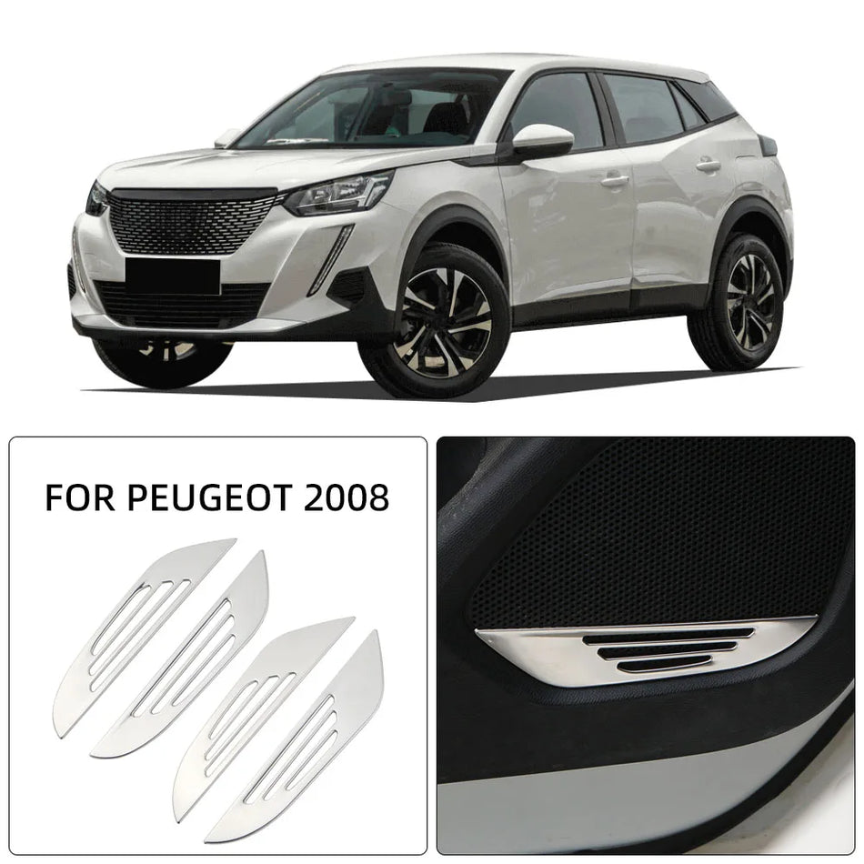 Peugeot 2008 2019-2023 Door Speaker Trim 4Pcs Set, Stainless Steel, Silver
