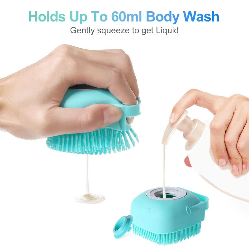 2-in-1 Dog and Cat Shampoo Brush with Silicone Massage Scrubber