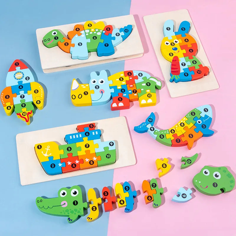 Wooden 3D Dinosaur Puzzle for Toddlers - Educational Jigsaw Toy for Early Learning and Color Sorting