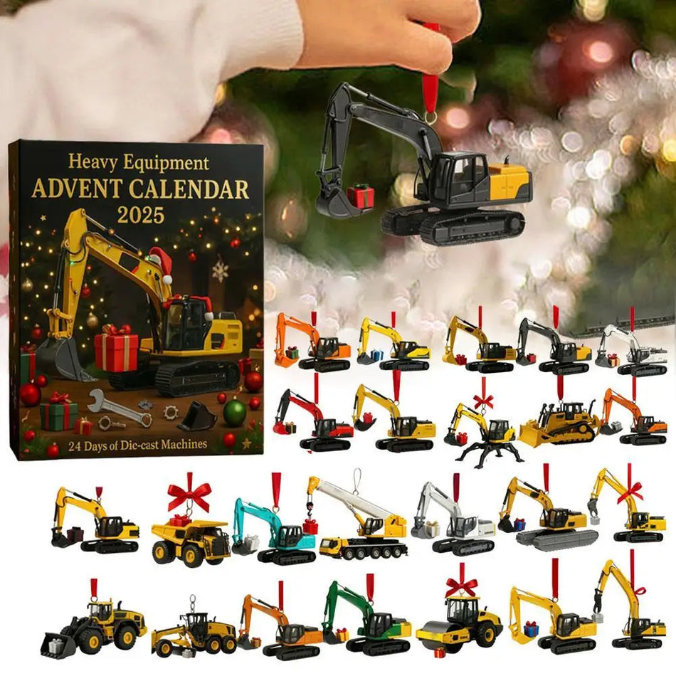 Календар за обратно броене до Коледа с багер, 24-дневен, 2D декор, акрил и хартия