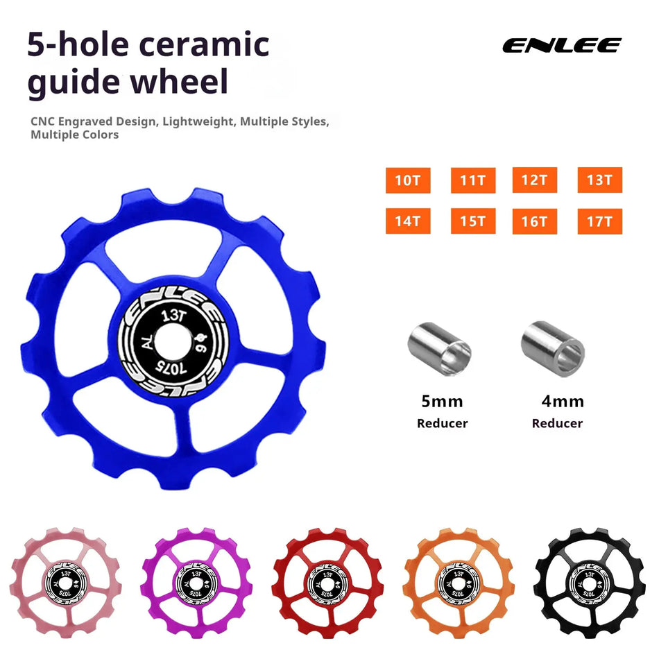 ENLEE Ceramic Jockey Wheel 10T-17T 7075 Aluminum 5-Hole Hollow Bicycle Rear Derailleur Guide Pulley for Mountain Road Bike by InterCyprus Trading Ltd