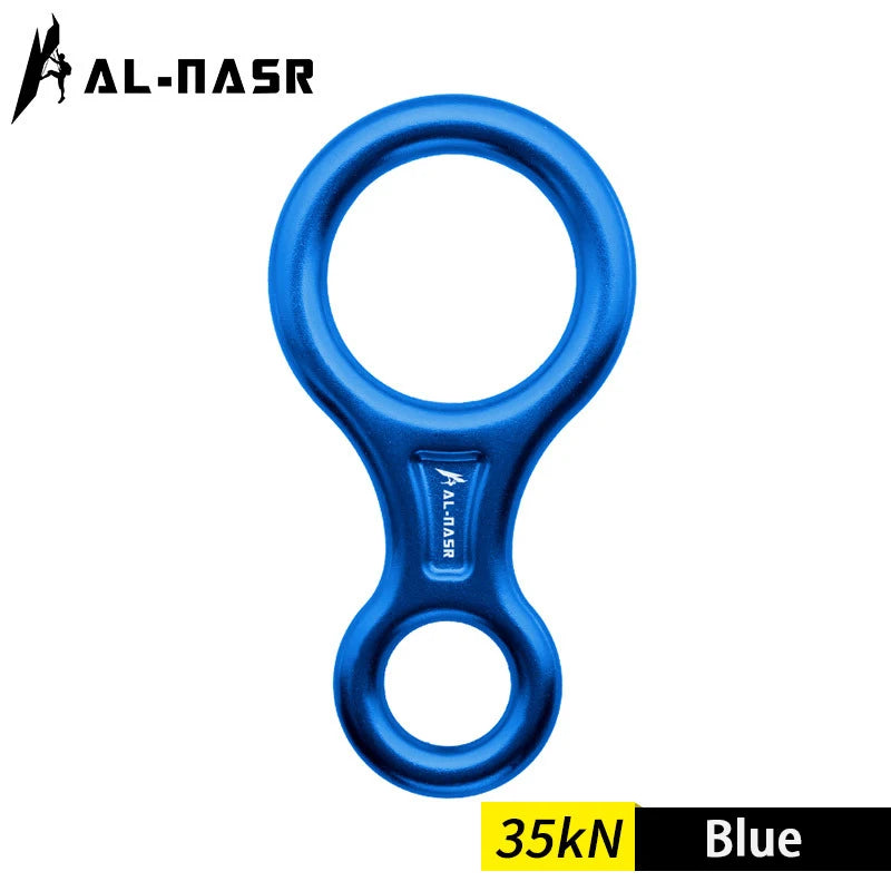 35KN Rock Climbing Carabiner Figure 8 Rappelling Rope Descender Aluminum Figure Belay Device Abseiling Downhill Equipment blue